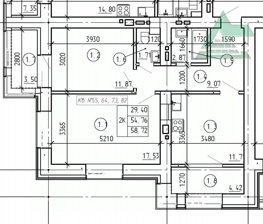 2-комнатная квартира, 59 кв.м., ул. Ильи Глазунов,  3/1, 