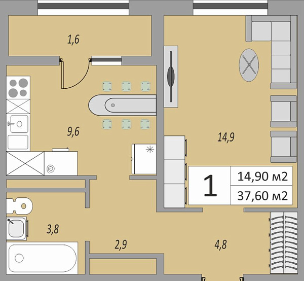1-к квартира, 38 кв. м, Оренбург, улица Юркина, дом 6