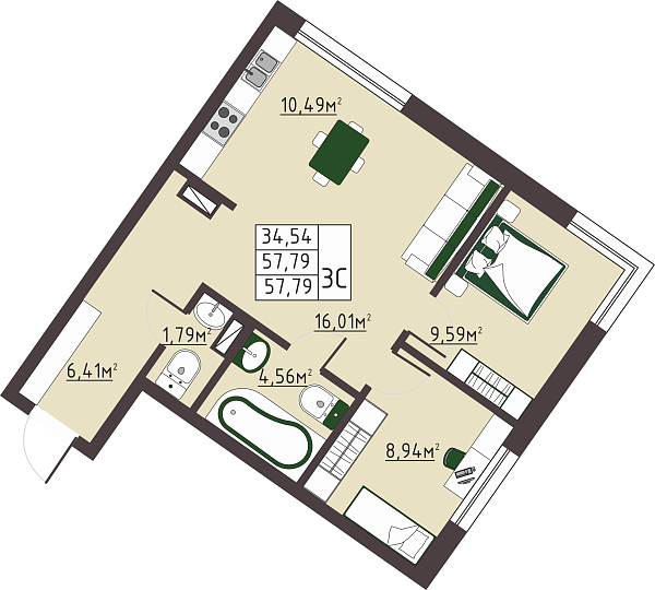 3-к квартира, 58 кв. м, Оренбург, проспект Гагарина, дом 40