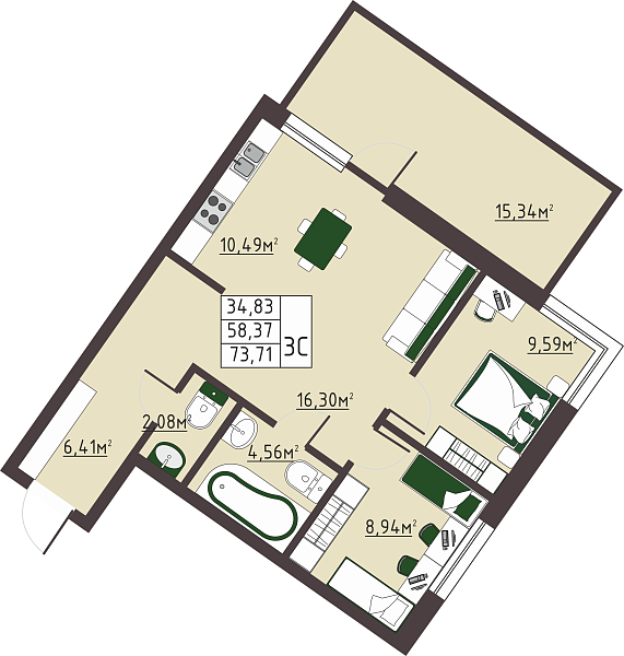 3-к квартира, 74 кв. м, Оренбург, проспект Гагарина, дом 40